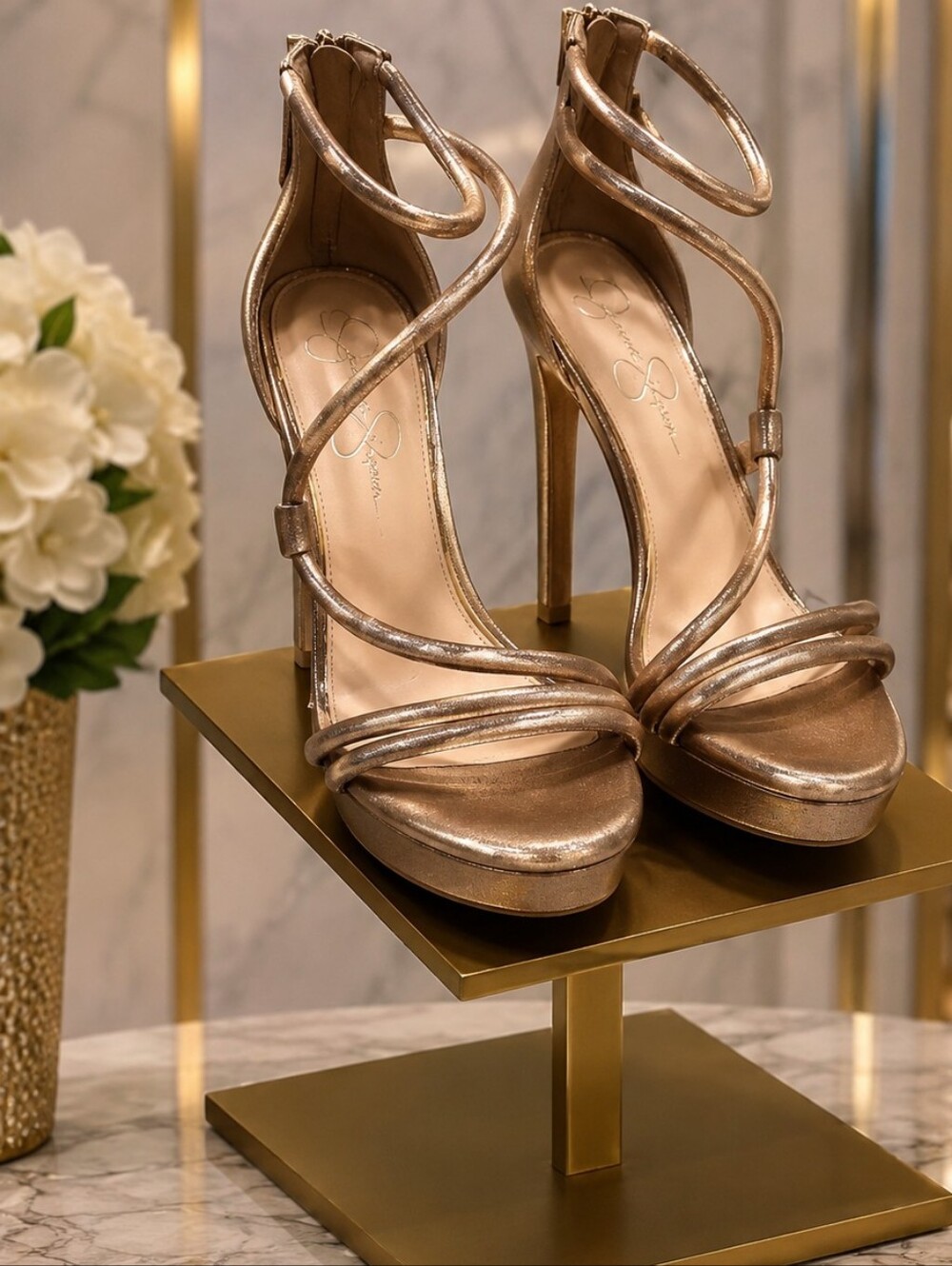 Jessica Simpson Metallic Bronze Strappy Heeled Sandals